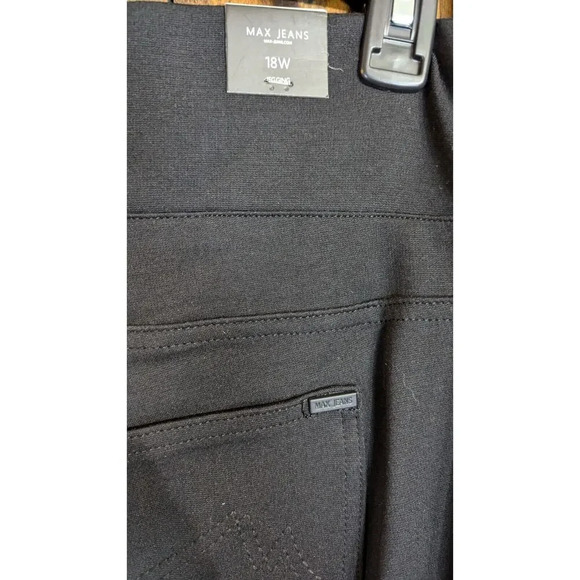 Max Jeans Dress Pants 18W Black Stretch Solid Logo Ponte Knit Back Pockets - Picture 3 of 12